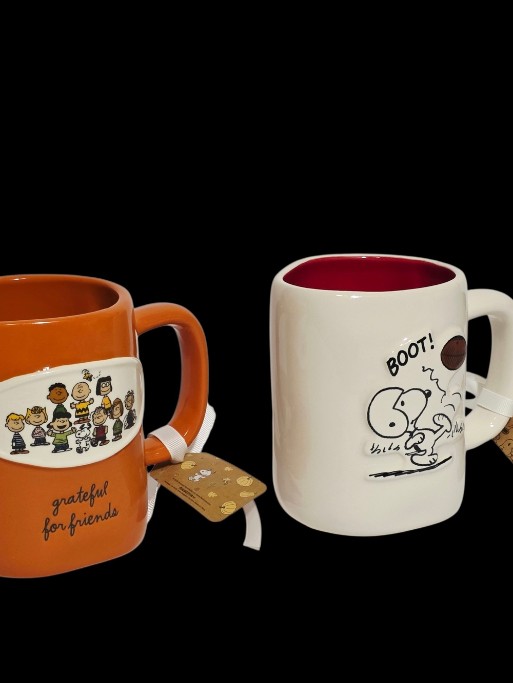 RAE DUNN Peanuts Snoopy Mug Set 2 NWT BOOT FUMBLE Football Grateful